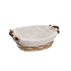 Corbeille naturelle doublée tissu écru avec 2 poignées bois – 32 x 24 x 11 cm