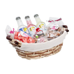 Corbeille naturelle doublée tissu écru avec 2 poignées bois – 32 x 24 x 11 cm