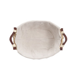 Corbeille naturelle doublée tissu écru avec 2 poignées bois – 32 x 24 x 11 cm