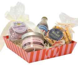 Corbeille carton carrée, rayée rose et rouge – Bisou – 22 x 22 x 5 cm