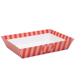 Corbeille carton rectangulaire, rayée rose et rouge – Bisou – 27 x 20 x 5 cm