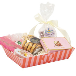 Corbeille carton rectangulaire, rayée rose et rouge – Bisou – 27 x 20 x 5 cm