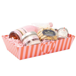 Corbeille carton rectangulaire, rayée rose et rouge – Bisou – 33 x 20 x 7 cm