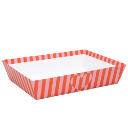 Corbeille carton rectangulaire, rayée rose et rouge – Bisou – 36 x 27 x 7 cm