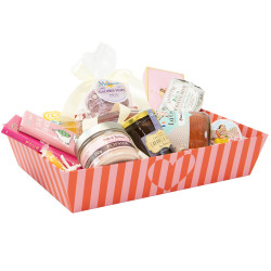 Corbeille carton rectangulaire, rayée rose et rouge – Bisou – 36 x 27 x 7 cm