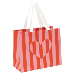 Sac luxe carton rectangulaire, rayé rose et rouge, anses tissu – Bisou – 22 x 10 x 18 cm