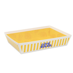 Corbeille carton rectangulaire, rayée blanc et jaune – Côté Soleil – 36 x 27 x 7 cm