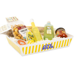 Corbeille carton rectangulaire, rayée blanc et jaune – Côté Soleil – 36 x 27 x 7 cm