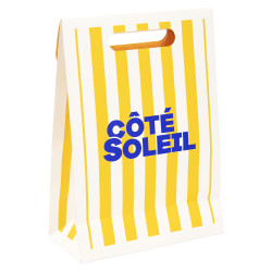 Pochette carton rectangulaire avec fenêtre, rayée blanc et jaune – Côté Soleil – 19 x 9 x 27 cm