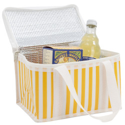 Sac isotherme rectangulaire rayé blanc et jaune – Côté Soleil – 24 x 16 x 15 cm