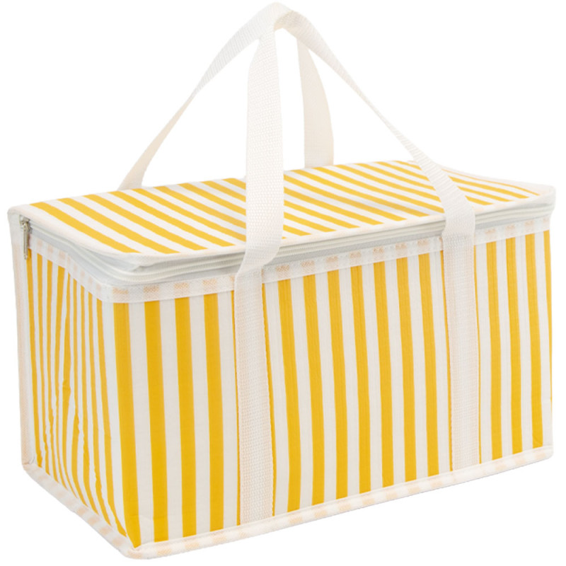 Sac isotherme rectangulaire rayé blanc et jaune – Côté Soleil – 36 x 20 x 20 cm