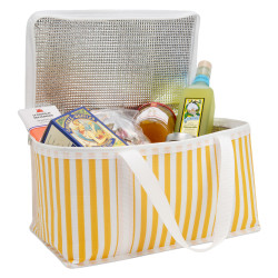 Sac isotherme rectangulaire rayé blanc et jaune – Côté Soleil – 36 x 20 x 20 cm