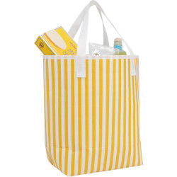Sac cabas isotherme rectangulaire rayé blanc et jaune – Côté Soleil – 41 x 17 x 34 cm