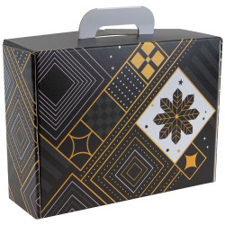Valisette rectangulaire carton noir, blanc, jaune, livré à plat – Prestige – 36,5 x 27 x 12 cm