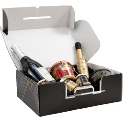 Valisette rectangulaire carton noir, blanc, jaune, livré à plat – Prestige – 36,5 x 27 x 12 cm