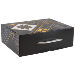 Valisette rectangulaire carton noir, blanc, jaune, livré à plat – Prestige – 36,5 x 27 x 12 cm