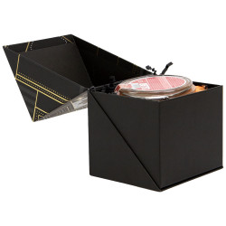Coffret carton rectangulaire carré "Parfait" noir, blanc, dorure à chaud – Prestige – 12,5 x 11 x 10,5 cm