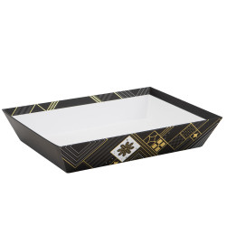 Corbeille rectangulaire carton noir, blanc, dorure à chaud – Prestige – 27 x 20 x 5 cm