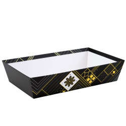 Corbeille rectangulaire carton noir, blanc, dorure à chaud – Prestige – 33 x 20 x 7 cm
