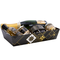 Corbeille rectangulaire carton noir, blanc, dorure à chaud – Prestige – 33 x 20 x 7 cm