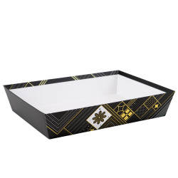 Corbeille rectangulaire carton noir, Blanc, dorure à chaud – Prestige – 36 x 27 x 7 cm