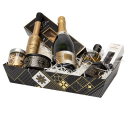 Corbeille rectangulaire carton noir, Blanc, dorure à chaud – Prestige – 36 x 27 x 7 cm