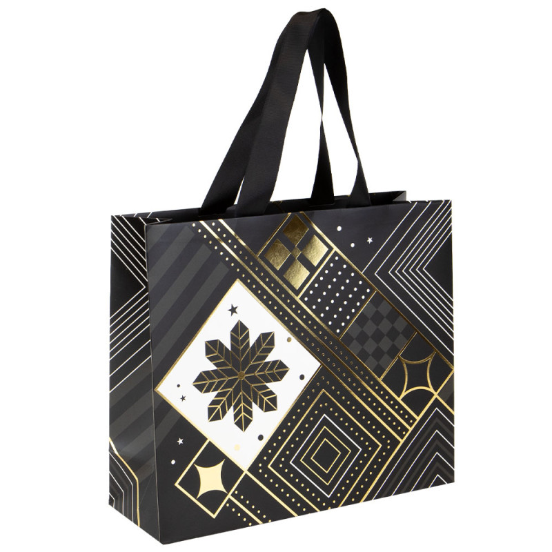 Sac luxe rectangulaire carton noir, blanc, dorure à chaud – Prestige – 20 x 10 x 29 cm