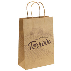 Sac rectangulaire en carton kraft et marron avec anses torsadées – Terroir – 19 x 9 x 27 cm