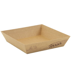 Corbeille carrée en carton kraft et marron – Nos produits du Terroir – 22 x 22 x 5 cm