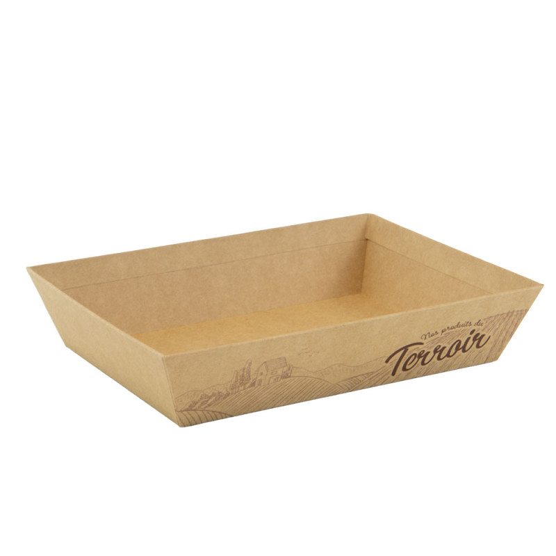 Corbeille rectangulaire en carton kraft et marron – Terroir – 27 x 20 x 5 cm