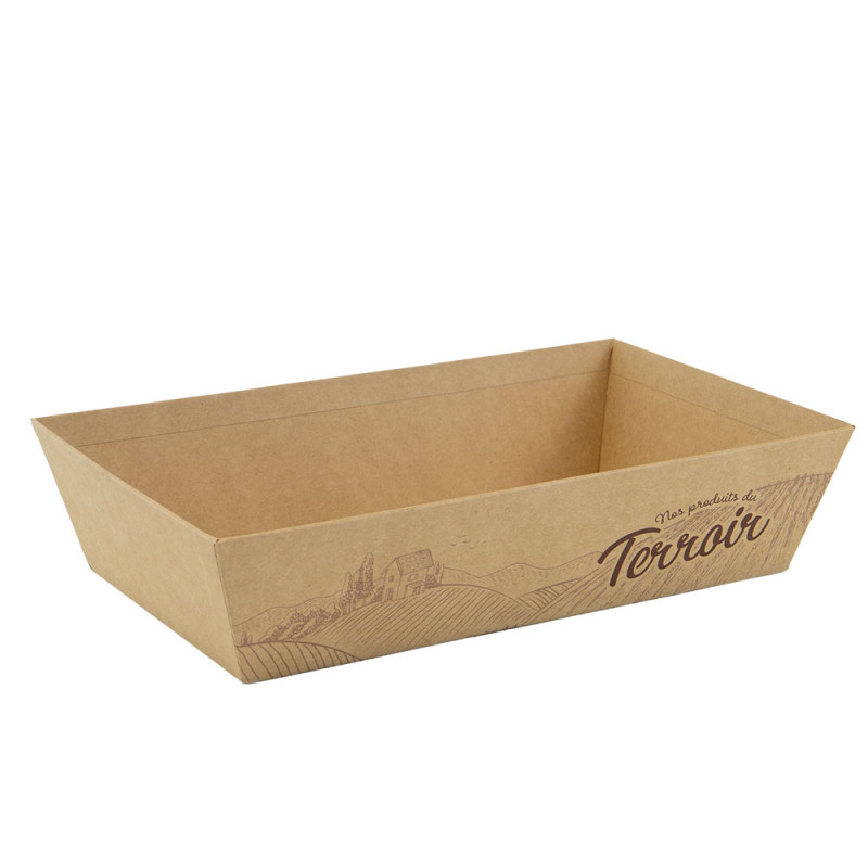 Corbeille rectangulaire en carton kraft et marron – Terroir – 33 x 20 x 7 cm