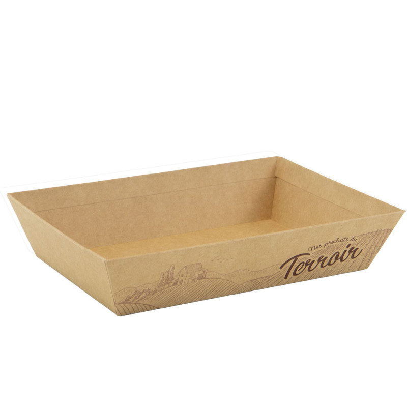 Corbeille rectangulaire en carton kraft et marron – Terroir – 36 x 27 x 7 cm