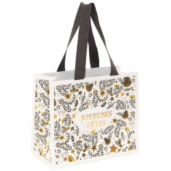 Sac rectangulaire en carton blanc et gris avec fenêtre – Joyeuses Fêtes – 20 x 10 x 17 cm