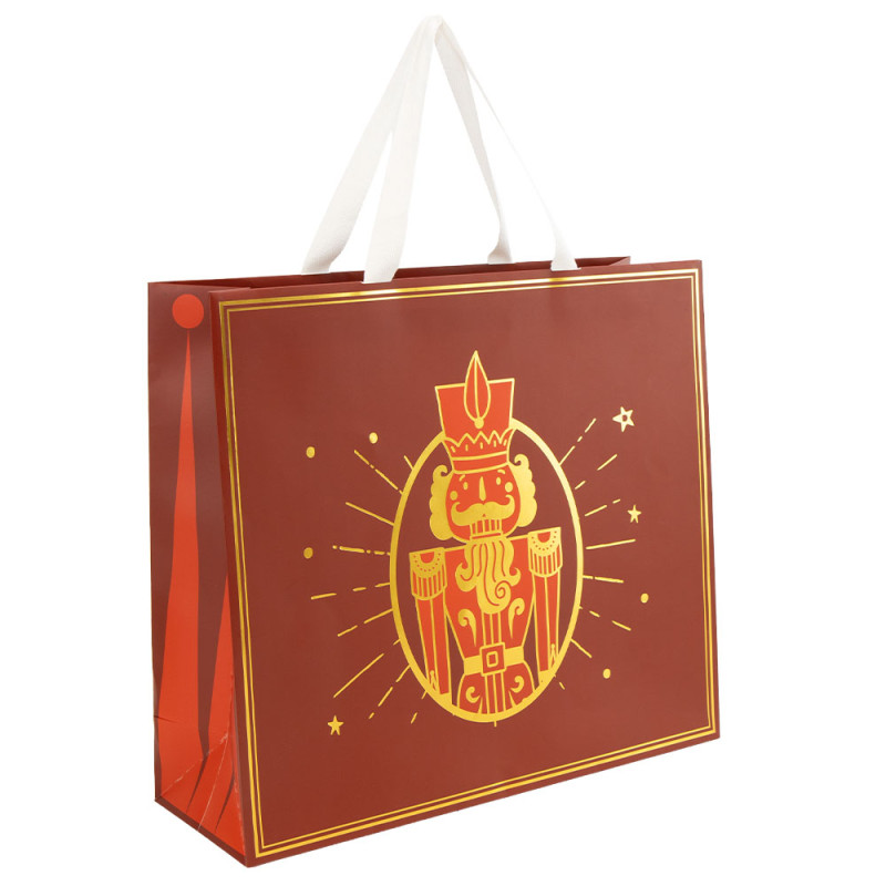 Sac luxe carton rectangulaire rouge et or, anses tissu – Casse-Noisette 36 x 12 x 32 cm