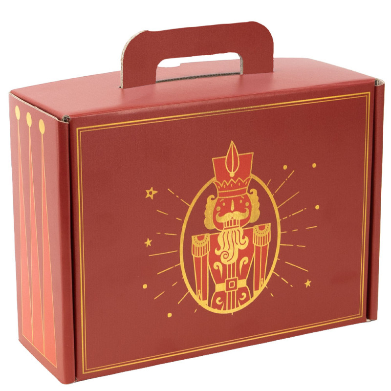Valisette carton rectangulaire rouge/jaune, livrée à plat – Casse-Noisette – 25 x 19 x 10 cm