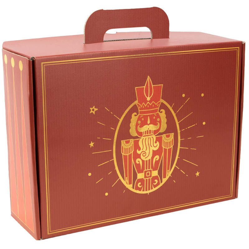 Valisette carton rectangulaire rouge/jaune, livrée à plat – Casse-Noisette – 36,5 x 27 x 12 cm