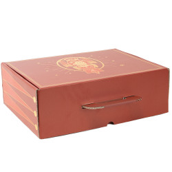 Valisette carton rectangulaire rouge/jaune, livrée à plat – Casse-Noisette – 36,5 x 27 x 12 cm