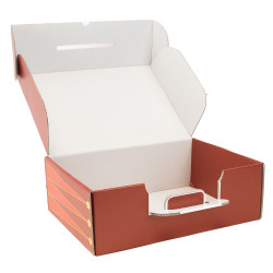 Valisette carton rectangulaire rouge/jaune, livrée à plat – Casse-Noisette – 36,5 x 27 x 12 cm