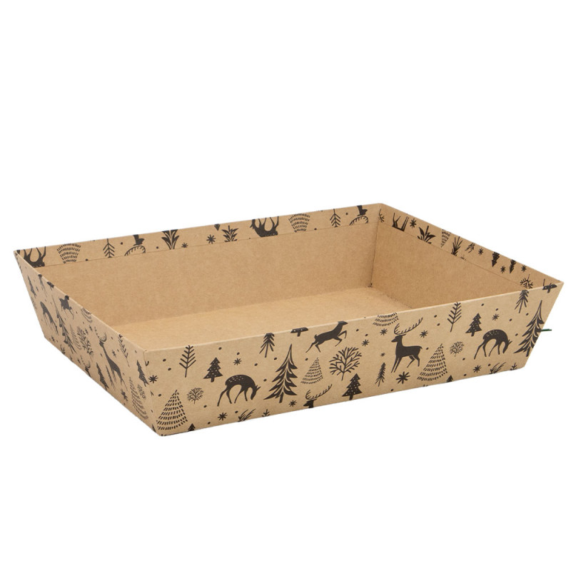 Corbeille rectangulaire en carton kraft et noir – Forêt Noire – 36 x 27 x 7 cm