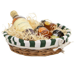 Corbeille ronde osier, tissu rayé blanc et vert – ø25 x 6 cm