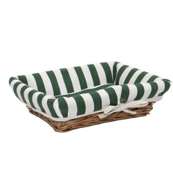 Corbeille rectangulaire osier, tissu rayé blanc et vert – 30 x 23 x 8 cm