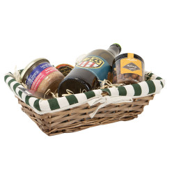 Corbeille rectangulaire osier, tissu rayé blanc et vert – 30 x 23 x 8 cm