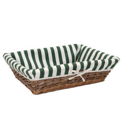 Corbeille rectangulaire osier, tissu rayé blanc et vert – 46 x 35 x 12 cm