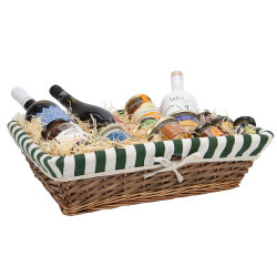 Corbeille rectangulaire osier, tissu rayé blanc et vert – 46 x 35 x 12 cm