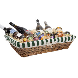 Corbeille rectangulaire osier, tissu rayé blanc et vert – 54 x 40 x 12 cm
