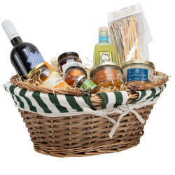 Panier ovale osier, tissu rayé blanc/vert – 40 x 29 x 16 cm