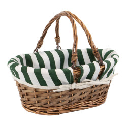Panier ovale osier, tissu rayé blanc/vert – 32 x 25 x 13 cm