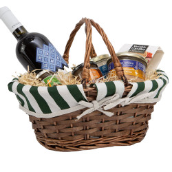 Panier ovale osier, tissu rayé blanc/vert – 32 x 25 x 13 cm