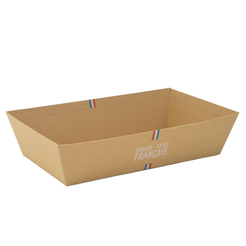 Corbeille carton rectangulaire kraft et blanc – Savoir-Faire Français – 33 x 20 x 7 cm