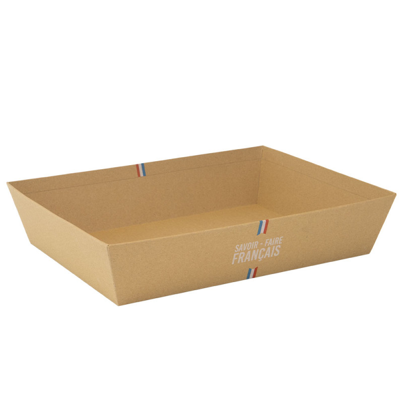Corbeille carton rectangulaire kraft et blanc – Savoir-Faire Français – 36 x 27 x 7 cm